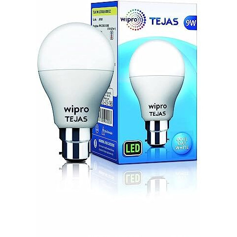 Wipro Tejas 9W Led Bulb For Home & Office |B22 Led Bulb Base |Cool Day White Light (6500K) |4Kv Surge Protection |High Voltage Protection |Eco Friendly Energy Efficient | Pack Of 20