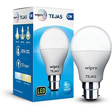 Wipro Tejas 12W Led Bulb For Home & Office |B22 Led Bulb Base |Cool Day White Light (6500K) |4Kv Surge Protection |High Voltage Protection |Eco Friendly Energy Efficient | Pack Of 20