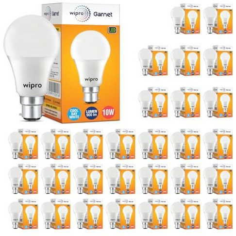 Wipro Garnet 10W Led Bulb For Home & Office |Cool Day White (6500K) | B22 Base|220 Degree Light Coverage |4Kv Surge Protection |400V High Voltage Protection |Energy Efficient | Pack Of 30