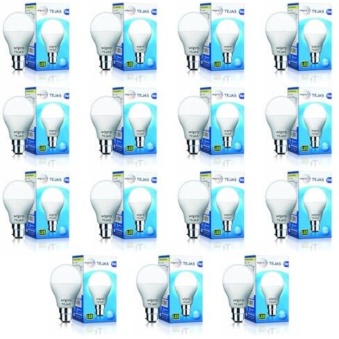 Wipro Tejas 9W Led Bulb For Home & Office |B22 Led Bulb Base |Cool Day White Light (6500K) |4Kv Surge Protection |High Voltage Protection |Eco Friendly Energy Efficient | Pack Of 15