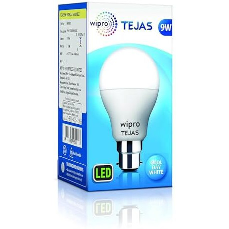 Wipro Tejas 9W Led Bulb For Home & Office |B22 Led Bulb Base |Cool Day White Light (6500K) |4Kv Surge Protection |High Voltage Protection |Eco Friendly Energy Efficient | Pack Of 15