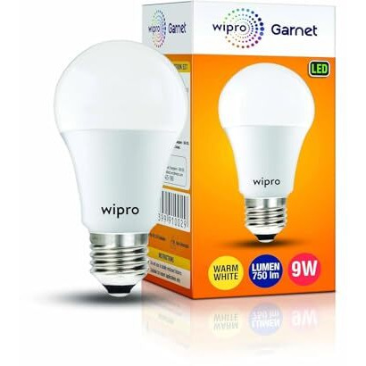 Wipro Garnet 9W Led Bulb For Home & Office |Warm White (2700K) | E27 Base|220 Degree Light Coverage |4Kv Surge Protection |400V High Voltage Protection |Energy Efficient | Pack Of 15