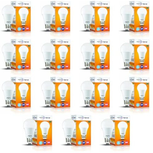 Wipro Garnet 9W Led Bulb For Home & Office |Cool Day White (6500K) | E27 Base|220 Degree Light Coverage |4Kv Surge Protection |400V High Voltage Protection |Energy Efficient | Pack Of 15