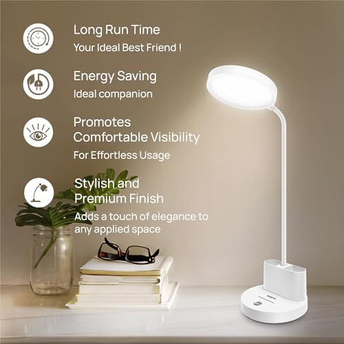 Wipro Abs 5W Rechargable Table Lamp 3 Grade Dimming (Tl3), Usb-C Charging|Led Portable Desk Lamp For Study With Pen Stand|Easy Touch Control|Glare Free Lighting |Adjustable Light Head|Pack Of 1