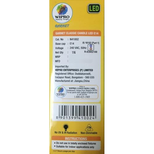 Wipro Garnet Base E14 4Watt Led Bulb (Pack Of 2, Yellow)