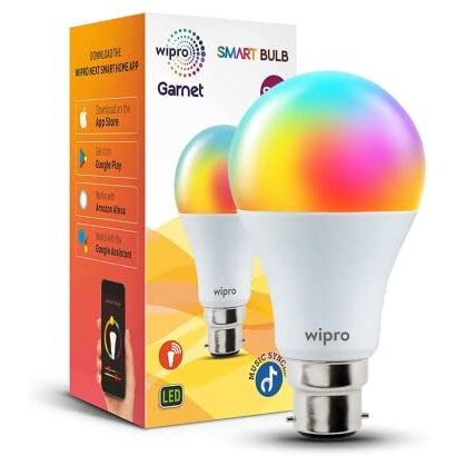 Wipro 9-Watt B22 Wifi Smart Led Bulb With Music Sync (16 Million Colours + Warm White/Neutral White/White) (Compatible With Amazon Alexa And Google Assistant), Standard (Ns9400)(Pack Of 1)