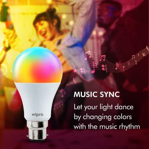 Wipro 9-Watt B22 Wifi Smart Led Bulb With Music Sync (16 Million Colours + Warm White/Neutral White/White) (Compatible With Amazon Alexa And Google Assistant), Standard (Ns9400)(Pack Of 1)