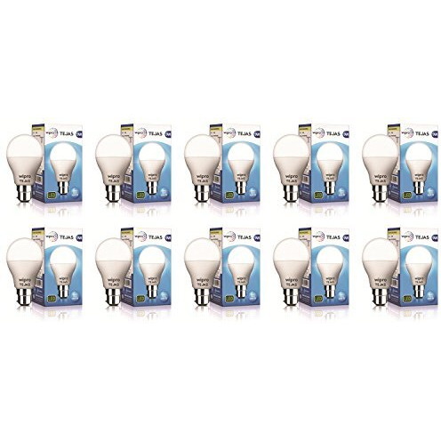 Wipro Tejas 9W Led Bulb For Home & Office |B22 Led Bulb Base |Cool Day White Light (6500K) |4Kv Surge Protection |High Voltage Protection |Eco Friendly Energy Efficient | Pack Of 10