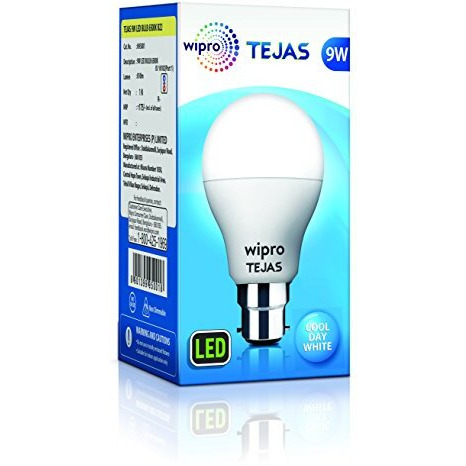 Wipro Tejas 9W Led Bulb For Home & Office |B22 Led Bulb Base |Cool Day White Light (6500K) |4Kv Surge Protection |High Voltage Protection |Eco Friendly Energy Efficient | Pack Of 10