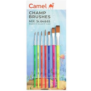 Camel Plastic Champ Brushes Set Of 7 | Round & Flat Brushes For Water, Poster & Acrylic Colors | Perfect For Kids, Hobbyists & Artists