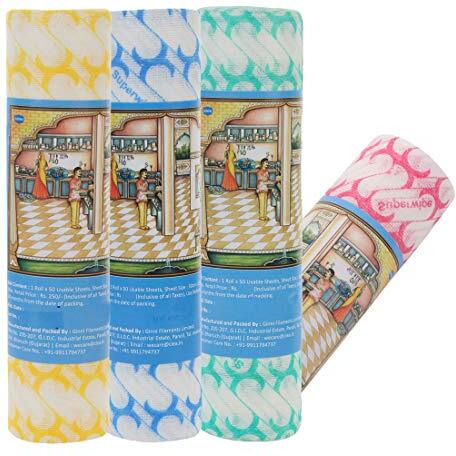 Ginni Premium Printed Kitchen Swipe Rolls Non Woven Fabric, Kitchen Tissue/Towel Tissue Roll Reusable & Washable (Multi-Purpose Household Sheets) - 30X25 Cm (200 Pulls)