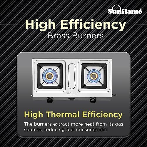 Sunflame Smart 2 Burner Stainless Steel Gas Stove | 1 Medium And 1 Small Brass Burners | 2-Years Product Coverage By Sunflame | Manual Ignition L Euro-Coated Pan Support | Pan India Presence | Silver
