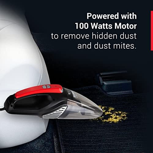 Eureka Forbes Car Vac Vacuum Cleaner With 100 Watts Powerful Suction With Washable Hepa Filter, Comes With Multiple Accessories (Black And Red)