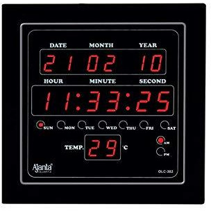 Ajanta Quartz Olc - 302 Plastic Digital Red Led Square Wall Clock (Black, 25.4 Cm X 25.4 Cm X 3.5 Cm)