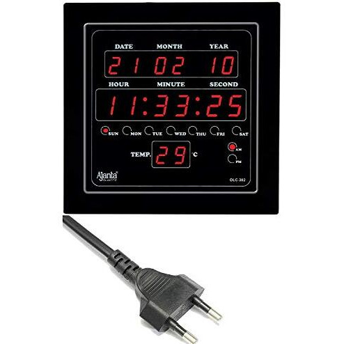 Ajanta Quartz Olc - 302 Plastic Digital Red Led Square Wall Clock (Black, 25.4 Cm X 25.4 Cm X 3.5 Cm)