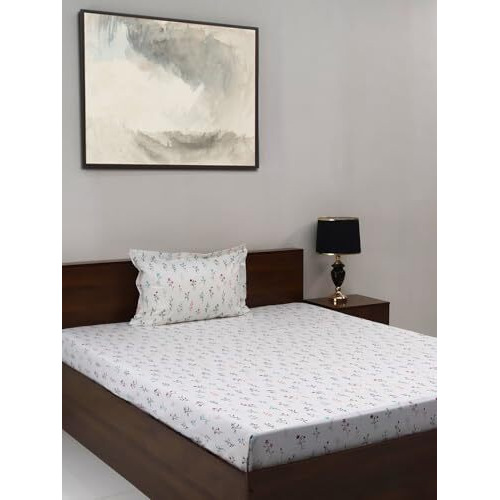 Bombay Dyeing Vintage 180 Tc 100% Cotton Blue Two Single Size Bedsheet With 2 Pillow Covers