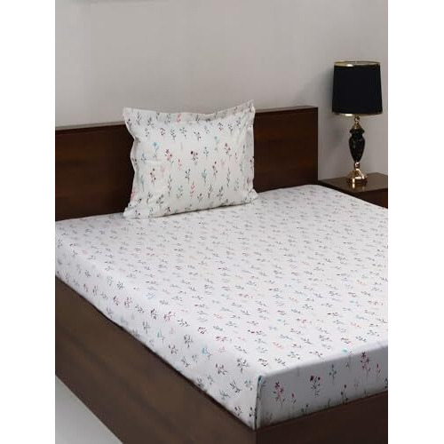 Bombay Dyeing Vintage 180 Tc 100% Cotton Blue Two Single Size Bedsheet With 2 Pillow Covers