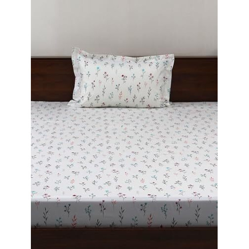 Bombay Dyeing Vintage 180 Tc 100% Cotton Blue Two Single Size Bedsheet With 2 Pillow Covers