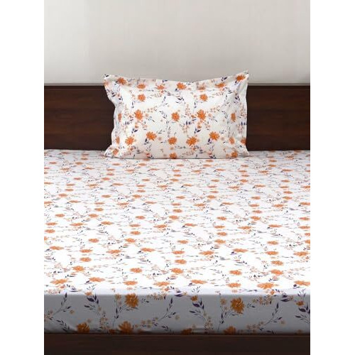 Bombay Dyeing Vintage 180 Tc 100% Cotton Mustard & Yellow Two Single Size Bedsheet With 2 Pillow Covers