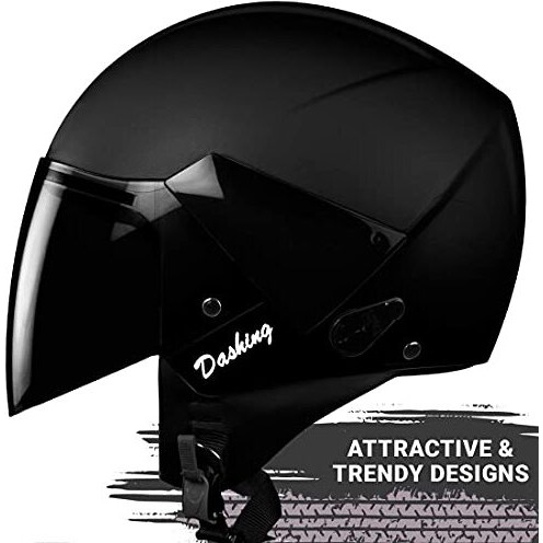 Steelbird Sb-33 7Wings Gust Dashing Isi Certified Open Face Helmet (Large 600 Mm, Dashing Black With Smoke Visor)