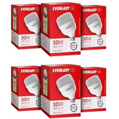 Eveready 30W Led Hammer Bulb With B22 Base, High Cri, 4Kv Surge Protection, Energy Efficient & Long Life  Cool Daylight (6500K) For Home & Commercial Use, Pack Of 6