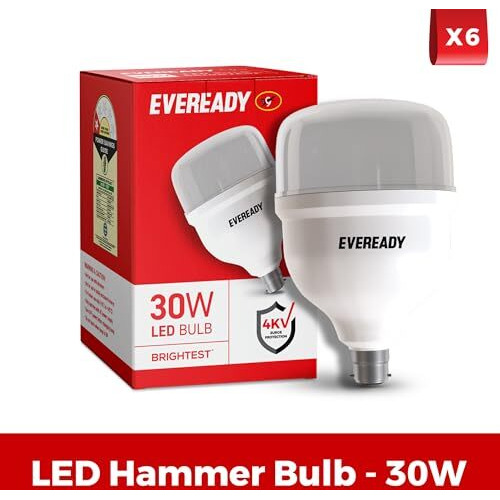 Eveready 30W Led Hammer Bulb With B22 Base, High Cri, 4Kv Surge Protection, Energy Efficient & Long Life  Cool Daylight (6500K) For Home & Commercial Use, Pack Of 6