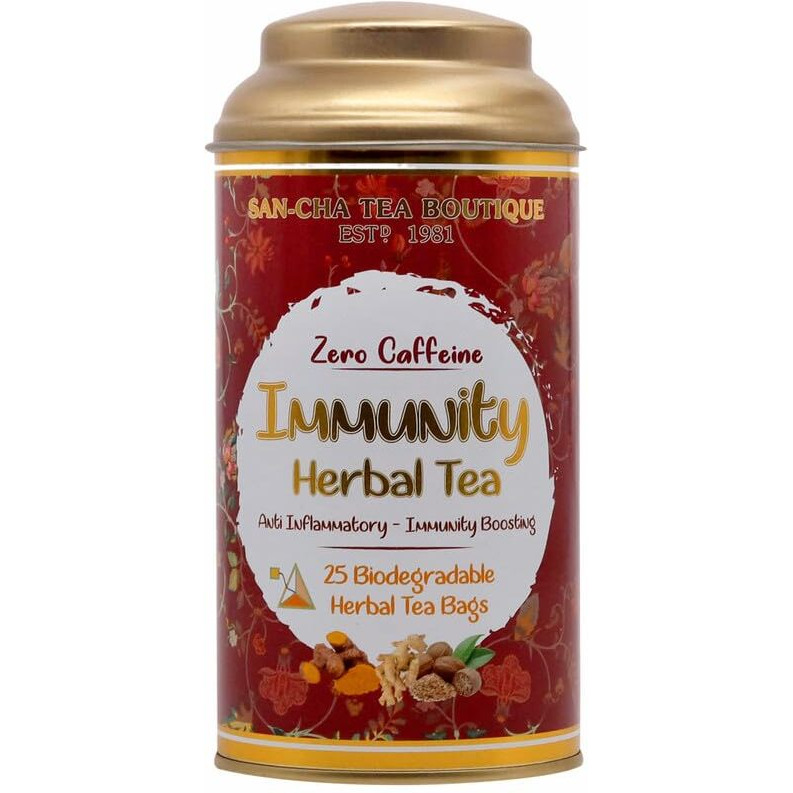 Sancha Tea Boutique, Immunity Boost, 25 Pyramid Tea Bags, Superfood Turmeric Blend, Caffeine Free Herbal Tisane