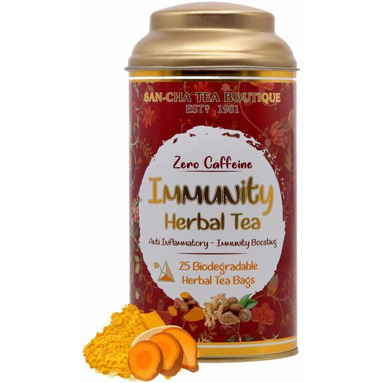Sancha Tea Boutique, Immunity Boost, 25 Pyramid Tea Bags, Superfood Turmeric Blend, Caffeine Free Herbal Tisane