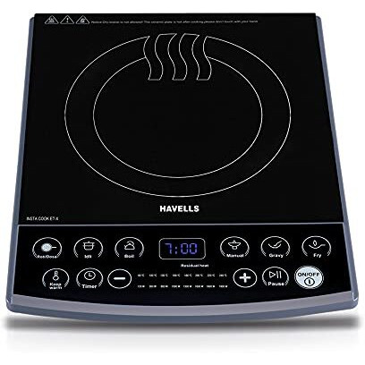 Havells Induction Cooktop (Electric Stove) Et-X Ceramic Plate |1900W | Indian Menu Option | Voltage Surge Protector | Auto Shutoff | Over Heat Protection | 2 Years Coil Manufacturing Warranty (Gray)