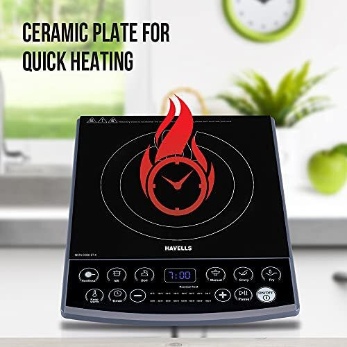 Havells Induction Cooktop (Electric Stove) Et-X Ceramic Plate |1900W | Indian Menu Option | Voltage Surge Protector | Auto Shutoff | Over Heat Protection | 2 Years Coil Manufacturing Warranty (Gray)