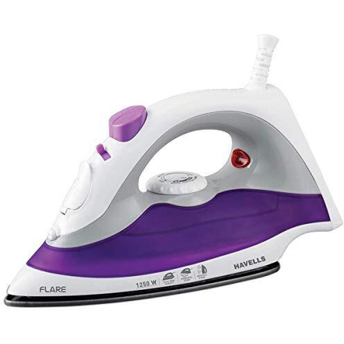 Havells Plastic Flare 1250 Watts Steam Iron With Vertical & Horizontal Ironing | Teflon Coated Sole Plate| Powerful Mist Spray With 3 Functions| 360 Swivel Cord|2 Years Manufacturer Warranty (Purple)
