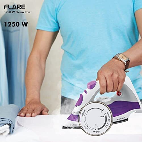Havells Plastic Flare 1250 Watts Steam Iron With Vertical & Horizontal Ironing | Teflon Coated Sole Plate| Powerful Mist Spray With 3 Functions| 360 Swivel Cord|2 Years Manufacturer Warranty (Purple)