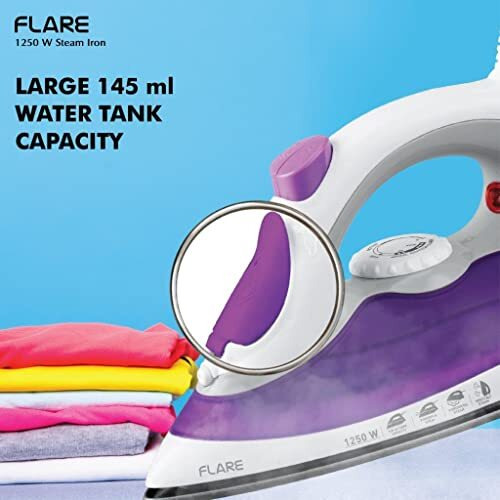 Havells Plastic Flare 1250 Watts Steam Iron With Vertical & Horizontal Ironing | Teflon Coated Sole Plate| Powerful Mist Spray With 3 Functions| 360 Swivel Cord|2 Years Manufacturer Warranty (Purple)