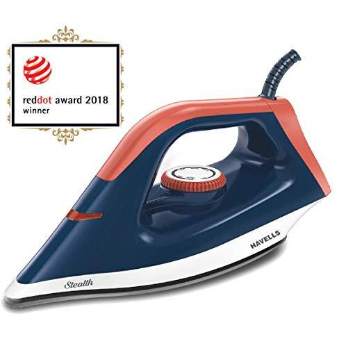 Havells Abs Stealth 1000 Watt Dry Iron With American Heritage Non Stick Sole Plate, Aerodynamic Design, Easy Grip Temperature Knob & 2 Years Warranty. (Blue), 1000 Watts