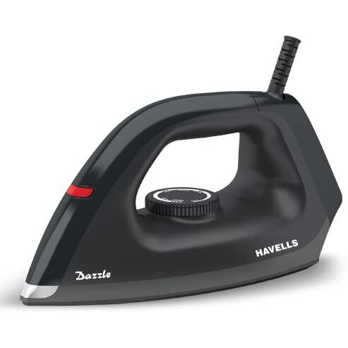 Havells Dry Iron Dazzle 1100 Watts, Iron Press, Greblon Non Sick Sole Plate With German Technology, Shock Proof Body, Aerodynamic Design, 360 Swivel Cord, 2 Year Manufacturer Warranty (Black) Plastic