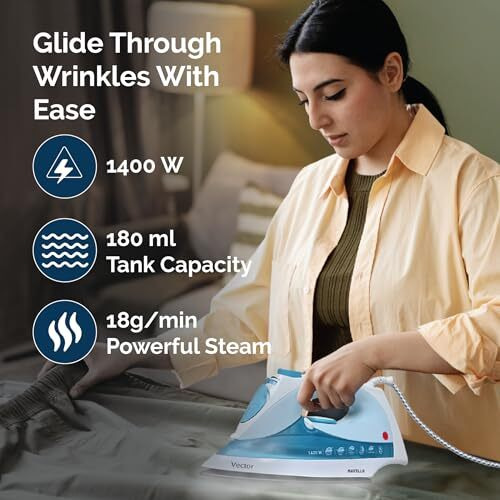Havells Vector Steam Iron Press 1400 Watts With Anti Drip Self Cleaning Function | Horizontal & Vertical Steam | Upto 18G/Min Steam| Non Stick Coated Sole Plate | 2 Years Manufacturer Warranty (Blue)