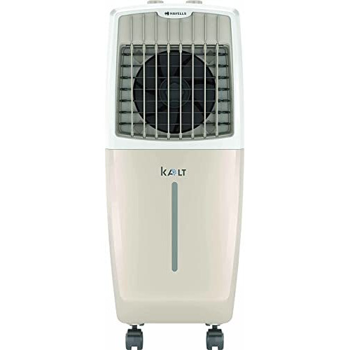 Havells Kalt 24L Personal Air Cooler For Home | Powerful Air Delivery | Low Noise, Knob Panel | Everlast Pump | 4 Way Air Deflection | High Density Honeycomb Pads | Heavy Duty (White/Champagne Gold)