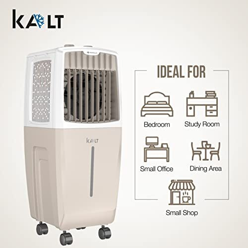 Havells Kalt 24L Personal Air Cooler For Home | Powerful Air Delivery | Low Noise, Knob Panel | Everlast Pump | 4 Way Air Deflection | High Density Honeycomb Pads | Heavy Duty (White/Champagne Gold)