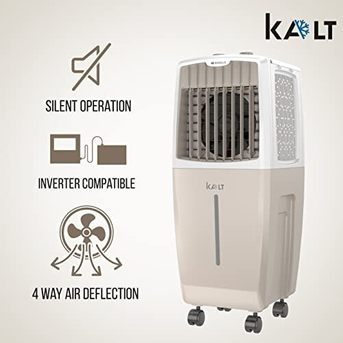 Havells Kalt 24L Personal Air Cooler For Home | Powerful Air Delivery | Low Noise, Knob Panel | Everlast Pump | 4 Way Air Deflection | High Density Honeycomb Pads | Heavy Duty (White/Champagne Gold)