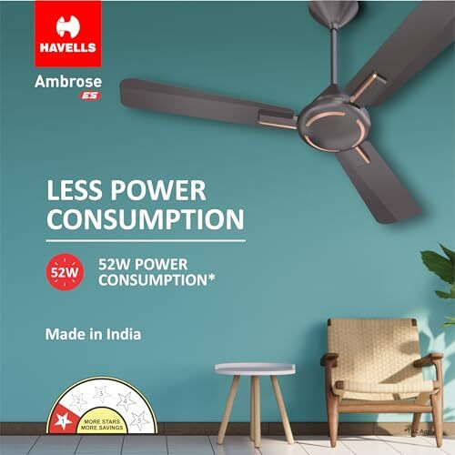 Havells 1200Mm Ambrose Es Ceiling Fan|Premium Matt Finish,Decorative Fan,Elegant Looks,High Air Delivery,Energy Saving,100% Pure Copper Motor|2 Year Warranty By Brand|3.8 Stars,(Pack Of 1,Copper)
