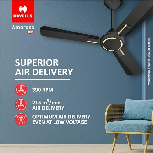 Havells 1200Mm Ambrose Es Ceiling Fan|Premium Matt Finish, Decorative Fan, Elegant Looks, High Air Delivery, Energy Saving, 100% Pure Copper Motor|2 Year Warranty|(Pack Of 1, Midnight) 1 Star