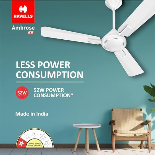 Havells 1200Mm Ambrose Es Ceiling Fan|Premium Matt Finish, Decorative Fan, Elegant Looks, High Air Delivery, Energy Saving, 100% Pure Copper Motor|2 Year Warranty|(Pack Of 1, Chrome) 1 Star
