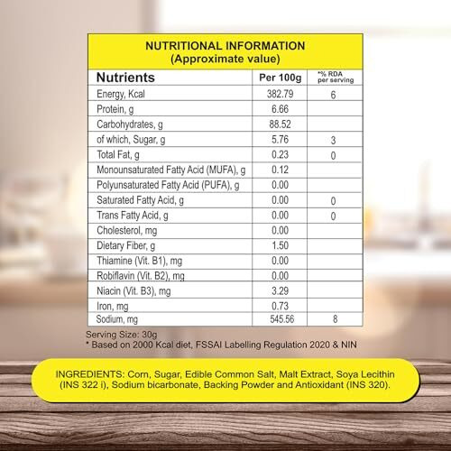 8Am Corn Flakes Family Pack 1Kg, 92% Corn, 99% Fat Free, No Cholesterol, Trans Fat, Vitamin B3 & Iron, Crunchy & Nutritious Whole Grain Breakfast Cereal