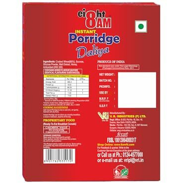 8Am Instant Wheat Porridge (Dalia), 200G, Rich In Protein & Fiber, Nutritious & Healthy Breakfast Cereals, Essential For Good Health, Natural Whole Wheat Daliya Improves Digestion