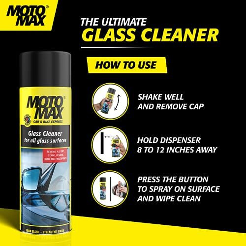 Motomax Glass Cleaner For All Glass Surfaces, Cars, Windshields, Windows, Mirrors, Headlights, Bikes | For Sparkling Clean Shine, 200 Ml