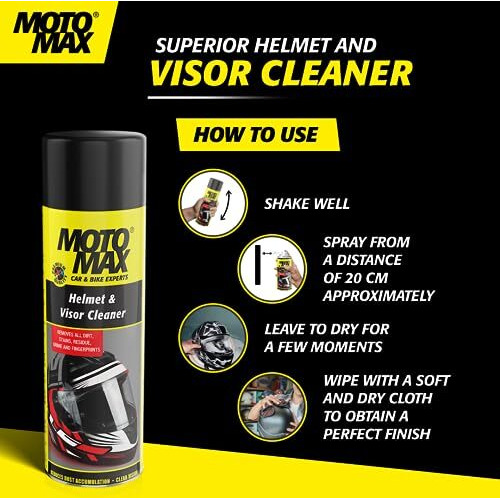 Motomax Helmet And Visor Cleaner, 200Ml For Removing Dust, Grime And Fingerprints | Get Streak Free Finish On Helmets | Removes Oil And Dirt | Easy To Use