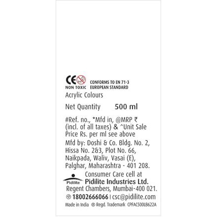 Fevicryl Acrylic Colour Violet 500Ml | Art & Craft, Diy, Rich Pigment, Non-Craking Paint For Canvas, Wood, Leather, Earthenware, Metal | Ideal For School Projects, Hobbyists, Artists