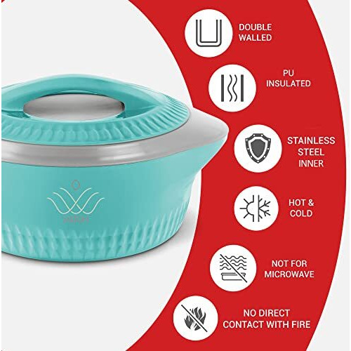 Milton Royal 1500 Serving Casserole Double Walled Inner Stainless Steel, Pu Insulated Kitchen Hot Pot, Keeps Food Hot & Fresh For Roti, Biryani, 1270 Ml Blue