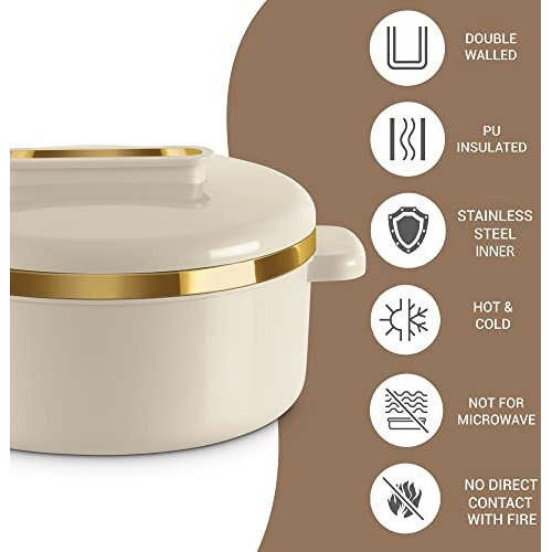 Milton Curve 2500 Inner Stainless Steel Casserole, 2.15 Litres, Ivory | Bpa Free | Food Grade | Easy To Carry | Easy To Store | Chapati | Roti | Curd Maker