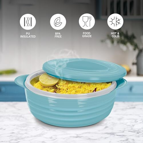 Milton Aspire 2500 Serving Casserole, Double Walled Inner Stainless Steel, Pu Insulated Kitchen Hot Pot, Keeps Food Hot & Fresh For Roti, Biryani, 1875 Ml, Blue